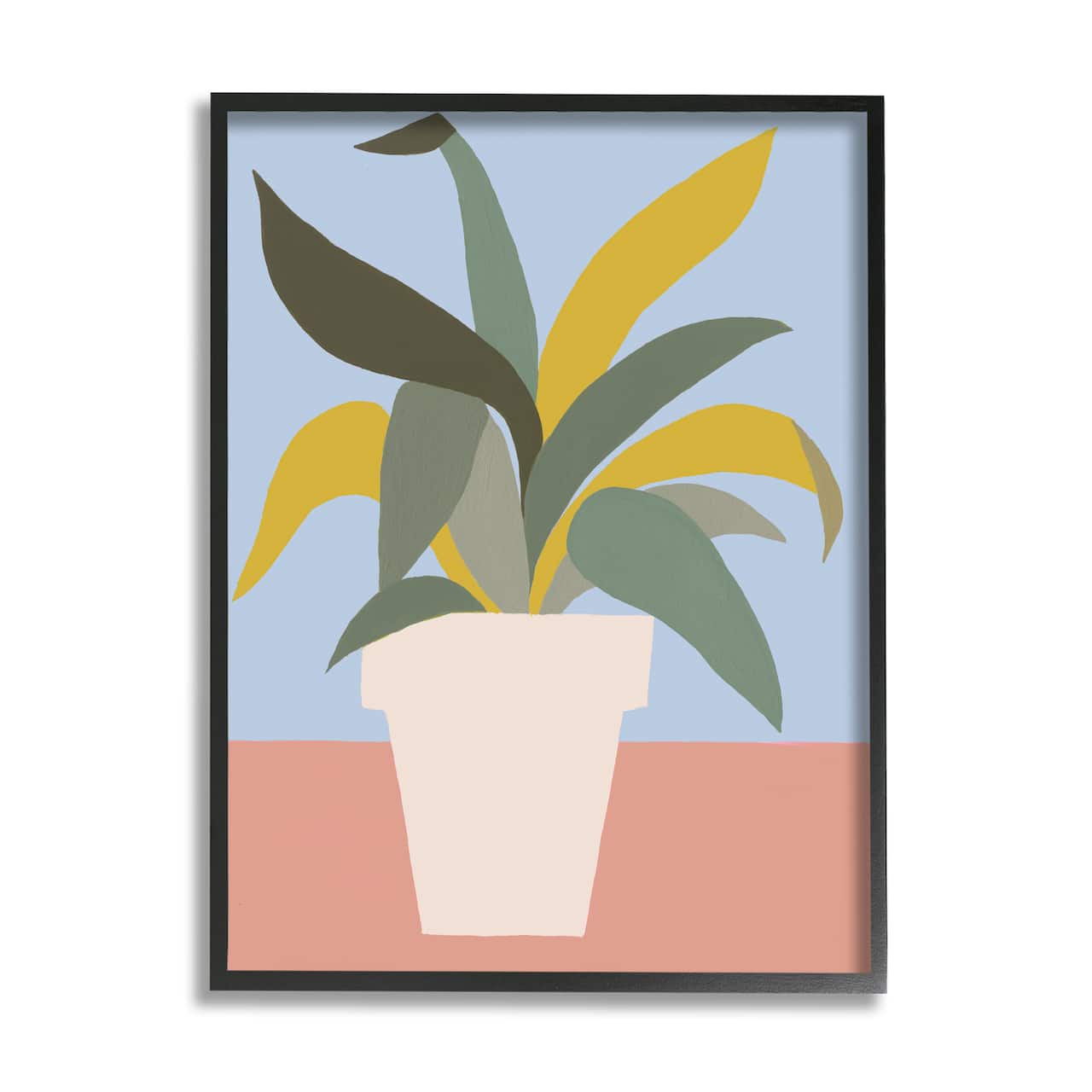Stupell Industries Indoor Potted Plant Soft Green Blue Red in Black Frame Wall Art